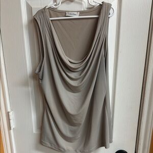 Calvin Klein Tan Draped Sleeveless Tank Top